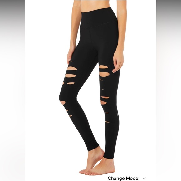 Alo Yoga High Waisted Ripped Warrior Leggings Black Sz XS - Picture 3 of 9